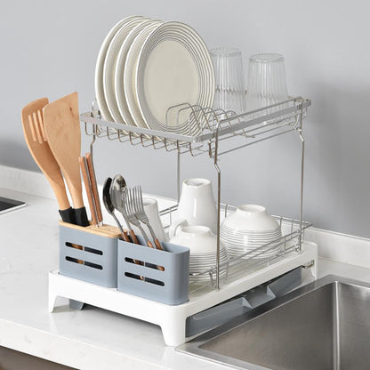Escurridor de Platos Expandible Frescura, Gris y Blanco, en Acero Inoxidable