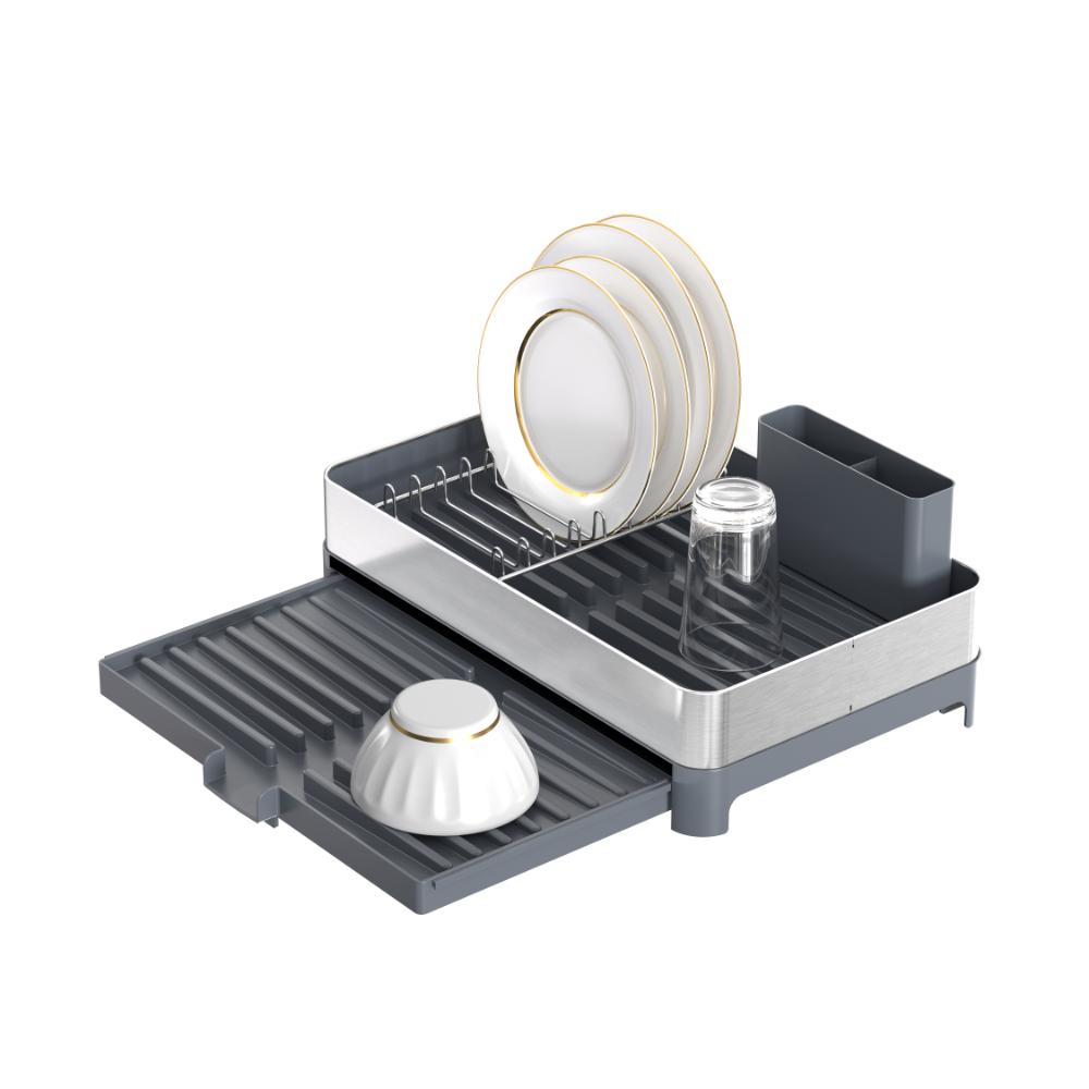 Escurridor de platos Secovia expandible en azul y gris metalizado - vista frontal