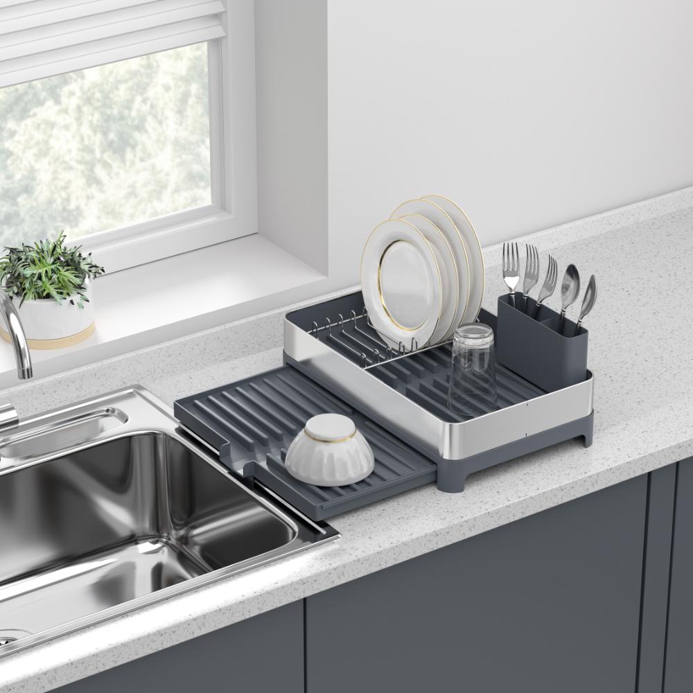 Escurridor de platos Secovia expandible en azul y gris metalizado