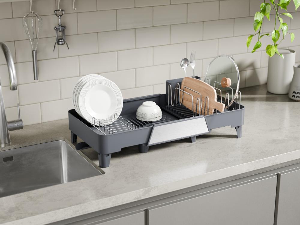 Escurridor de Platos Aquira, Gris Oscuro, Expandible con Escurridor gris oscuro y metalizado, vista