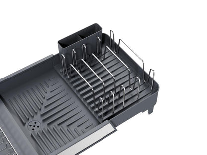 Escurridor de Platos Aquira, Gris Oscuro, Expandible con Escurridor gris oscuro y metalizado, abiert