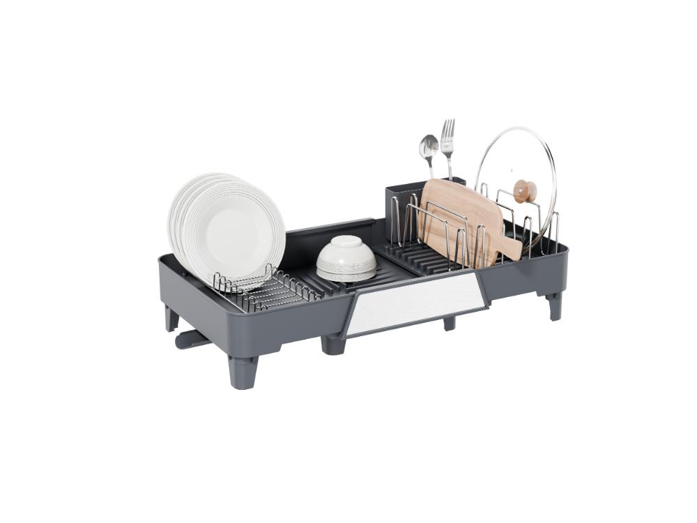 Escurridor de Platos Aquira, Gris Oscuro, Expandible con Escurridor gris oscuro y metalizado, en amb