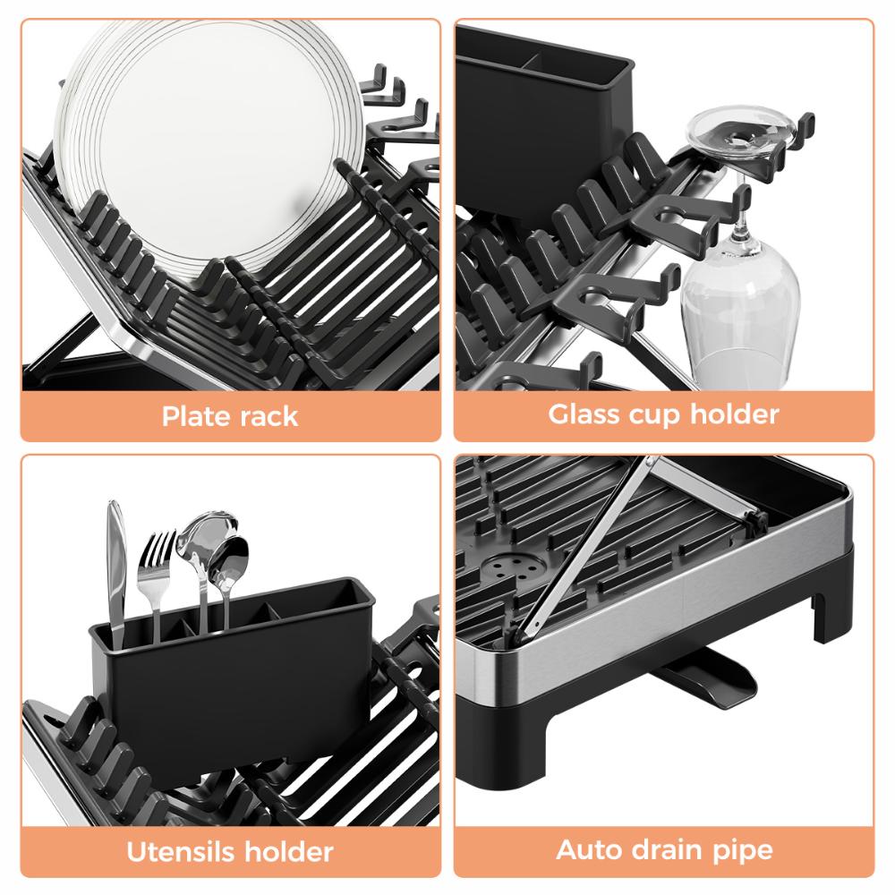 Escurridor de Platos Plegable Vitalia, Negro y Gris, en Forma de x Metalizado