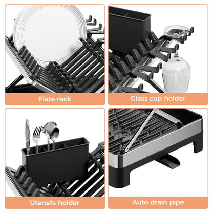 Escurridor de Platos Plegable Vitalia, Negro y Gris, en Forma de x Metalizado