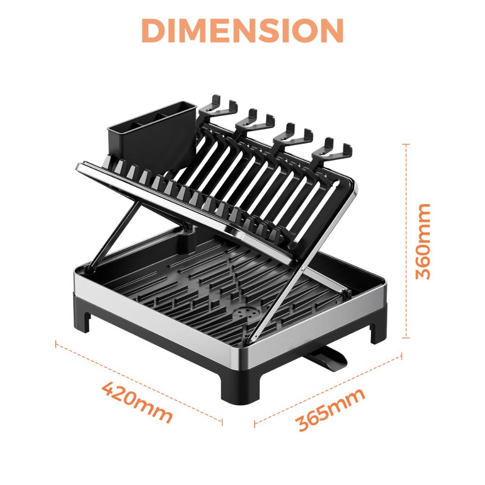 Escurridor de Platos Plegable Vitalia, Negro y Gris, en Forma de x Metalizado