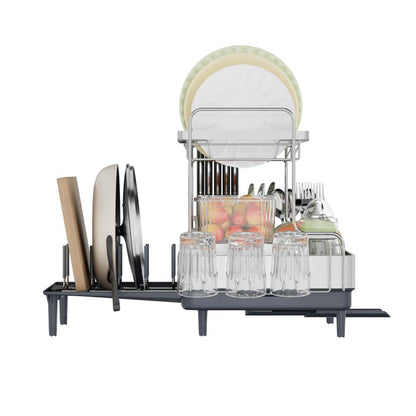 Escurridor de Platos Zenora, Gris Oscuro, de 2 Niveles gris oscuro y gris metalizado, en ambiente