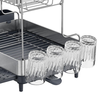 Escurridor de Platos Zenora, Gris Oscuro, de 2 Niveles gris oscuro y gris metalizado, abierto