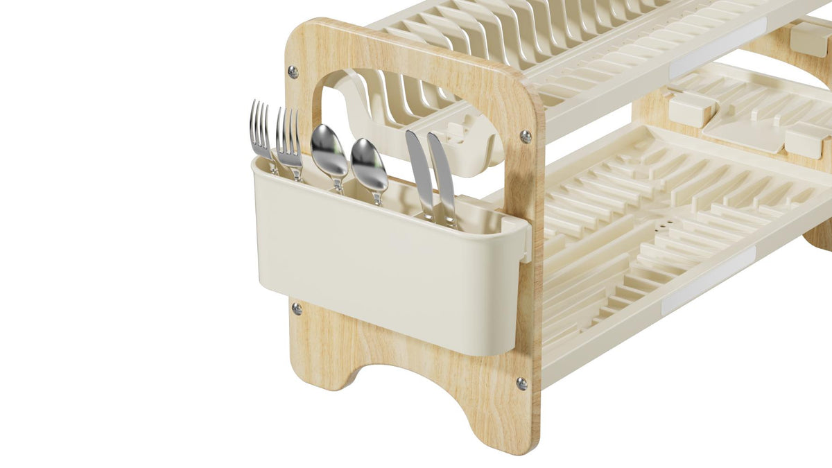 Escurridor de Platos Escurora, Madera y Beige, de 2 Niveles, vista frontal