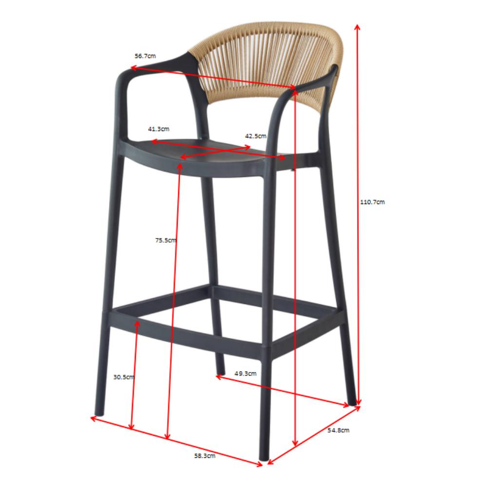 Silla para Bar Balí, Negro, Doble propósito con Reposa Pies