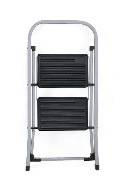 Escalera Tubular Trébol, Gris y Negro, Plagable de 2 Niveles, vista posterior