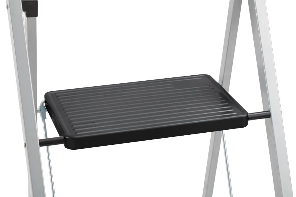 Escalera Tubular Trébol, Gris y Negro, Plagable de 2 Niveles, vista en perspectiva