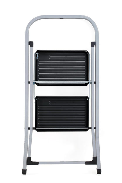 Escalera Tubular Trébol, Gris y Negro, Plagable de 2 Niveles, en ambiente
