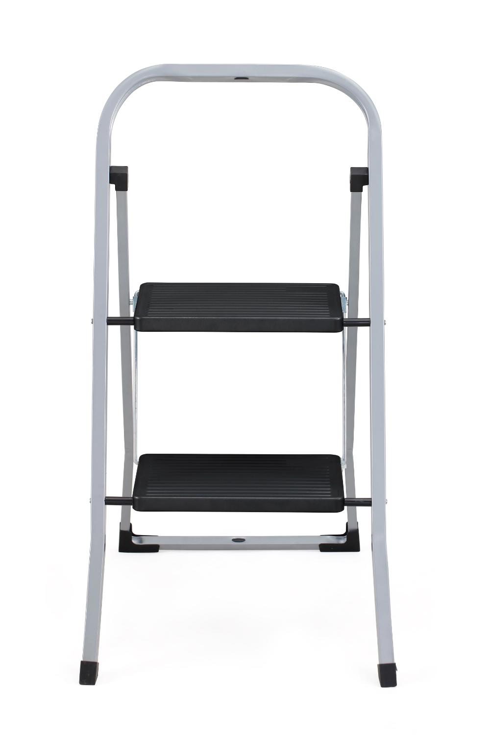 Escalera Tubular Trébol, Gris y Negro, Plagable de 2 Niveles, vista superior