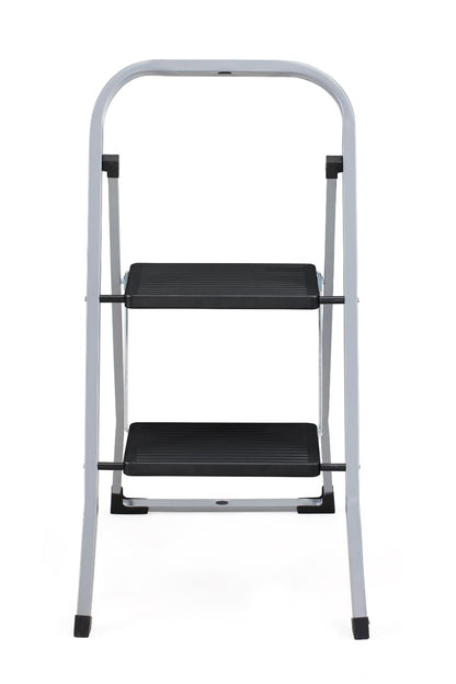 Escalera Tubular Trébol, Gris y Negro, Plagable de 2 Niveles, vista superior