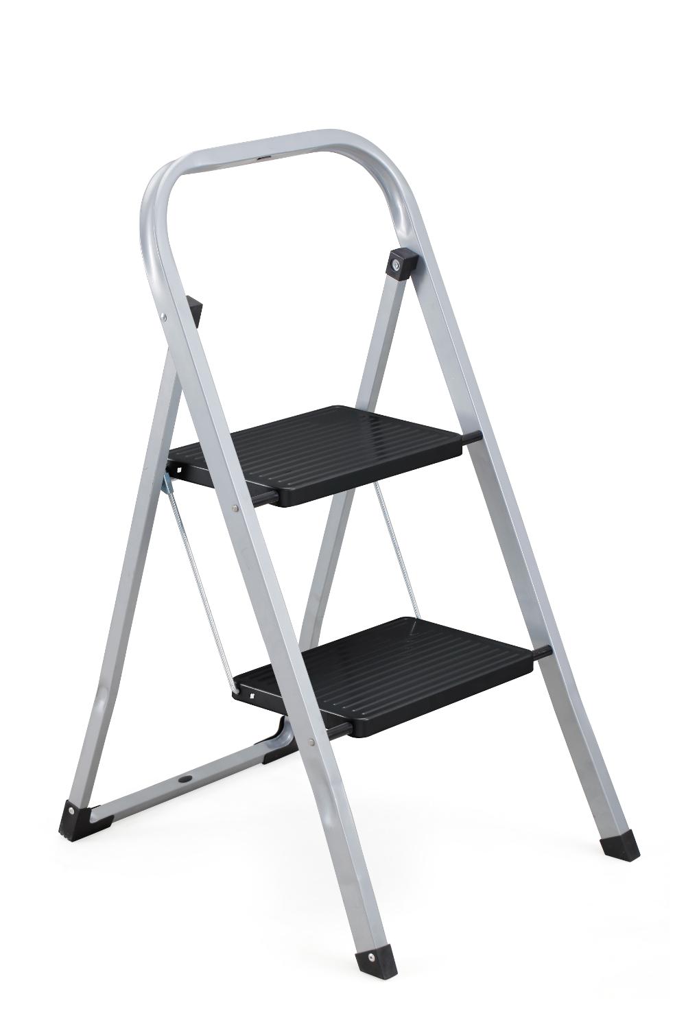Escalera Tubular Trébol, Gris y Negro, Plagable de 2 Niveles, detalle interior