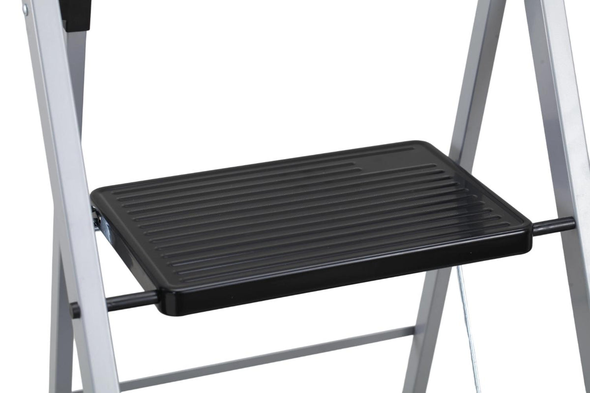 Escalera Tubular Luminas, Gris y Negro, Plagable de 3 Niveles