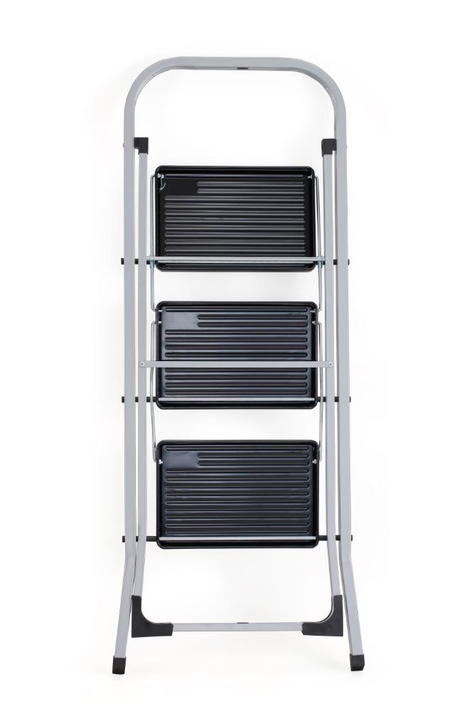 Escalera Tubular Luminas, Gris y Negro, Plagable de 3 Niveles