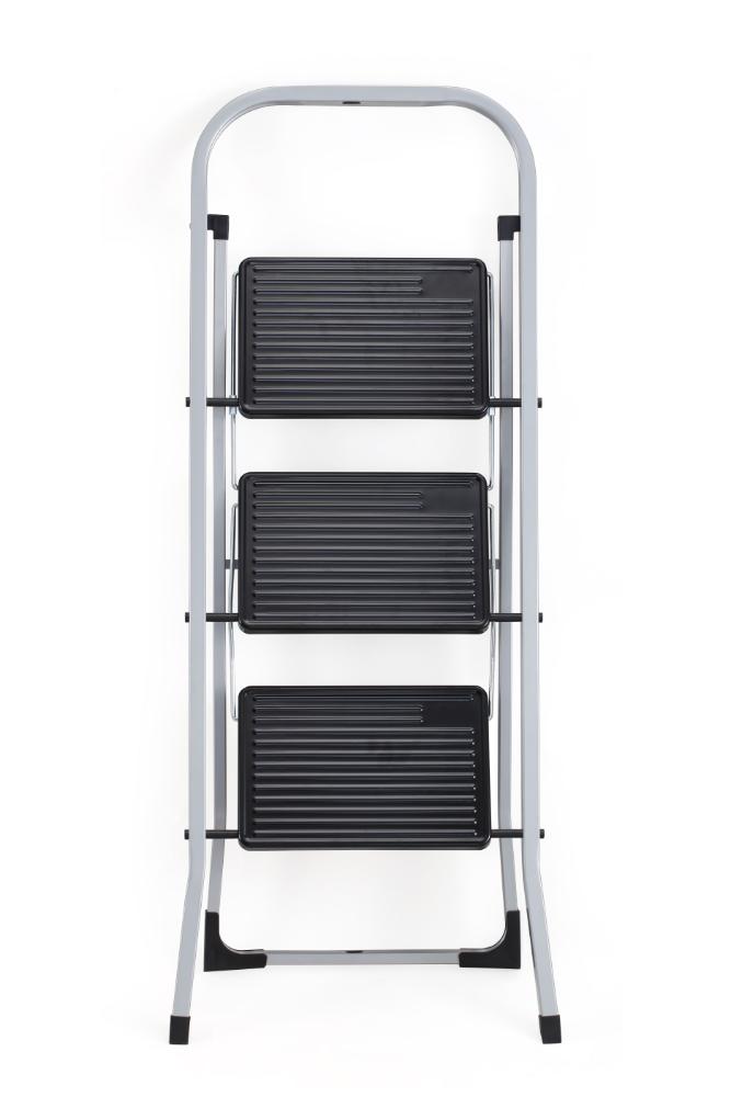 Escalera Tubular Luminas, Gris y Negro, Plagable de 3 Niveles
