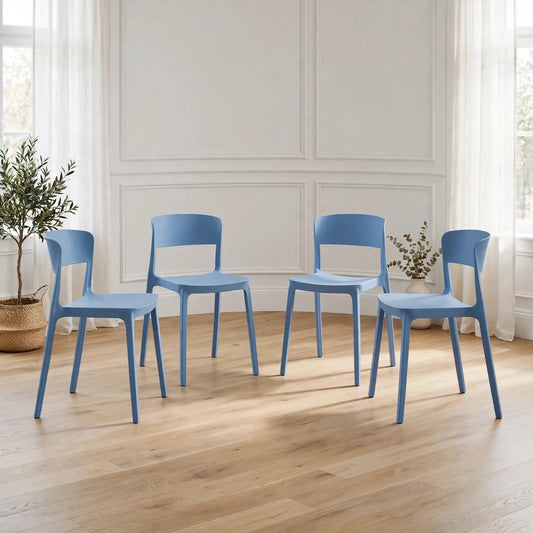 Set de 4 Sillas Mónaco, Color Azul Oceano, con Espaldar y Diseño Moderno