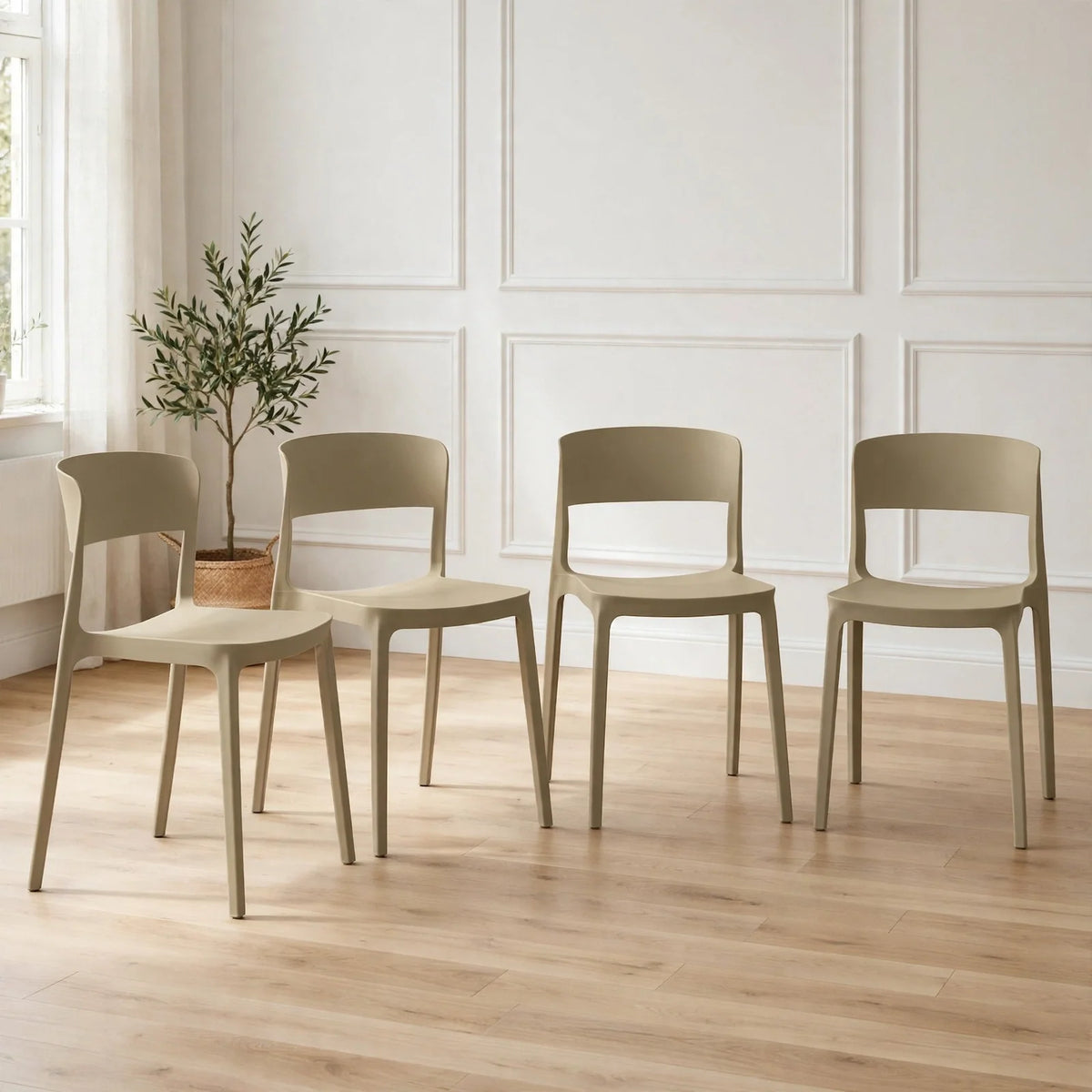 Set de 4 Sillas Mónaco, Color Khaki, con Espaldar y Diseño Moderno