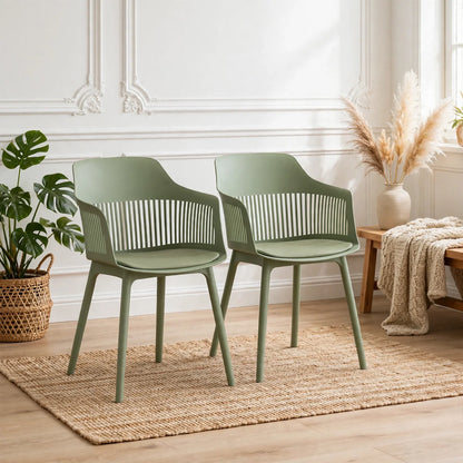 Set de 2 Sillas con Cojín Max, Color Verde, con Espaldar en Rejilla