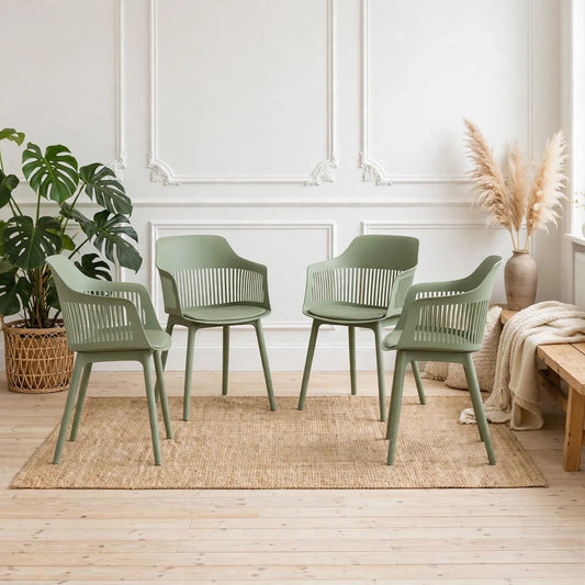 Set de 4 Sillas con Cojín Max, Color Verde, con Espaldar en Rejilla