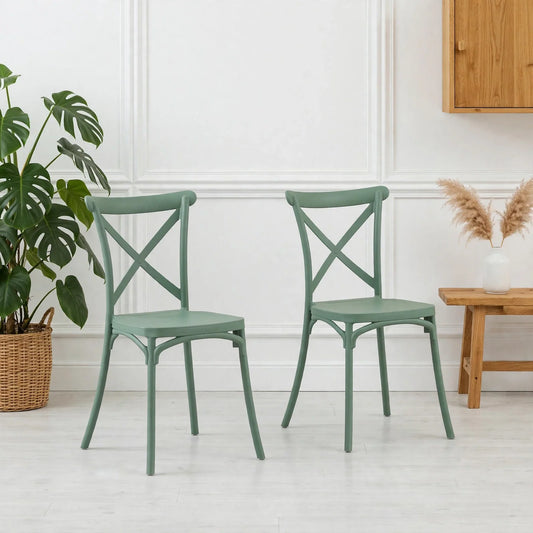 Set de 2 Sillas Betany, Color Verde Olivo, con Espaldar y Diseño Minimalista