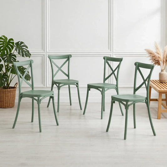 Set de 4 Sillas Betany, Color Verde Olivo, con Espaldar y Diseño Minimalista