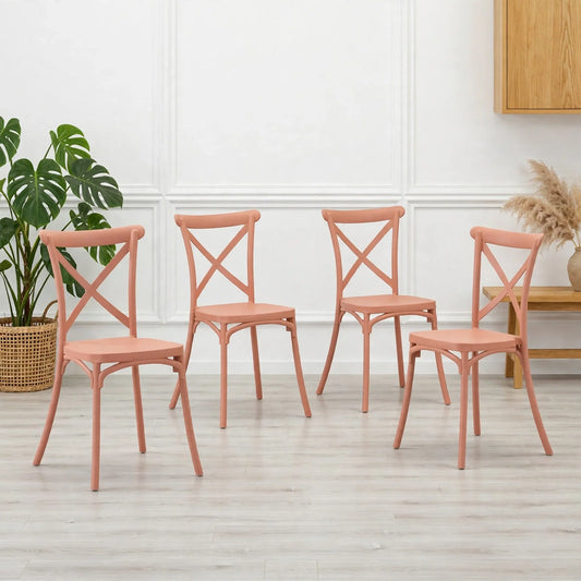 Set de 4 Sillas Betany, Color Salmón, con Espaldar y Diseño Minimalista
