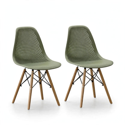 Set de 2 Sillas Aira, Color Verde, con Espaldar y Patas en Madera