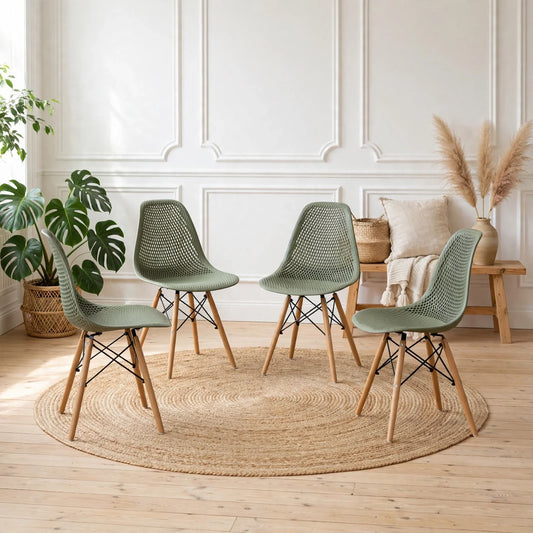 Set de 4 Sillas Aira, Color Verde, con Espaldar y Patas en Madera