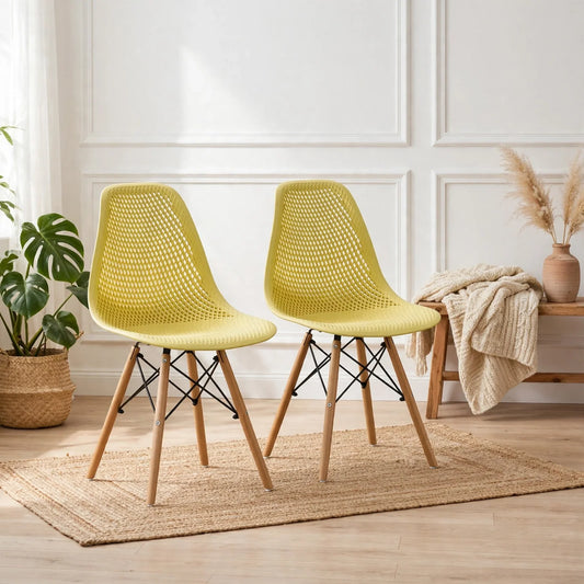Set de 2 Sillas Aira, Color Amarillo, con Espaldar y Patas en Madera