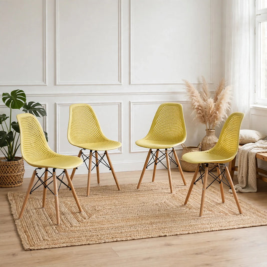 Set de 4 Sillas Aira, Color Amarillo, con Espaldar y Patas en Madera