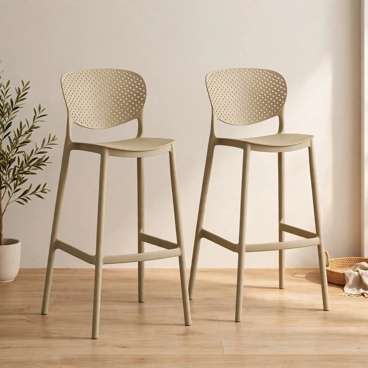 Set de 2 Sillas para Bar Río, Color Khaki, Diseño Moderno