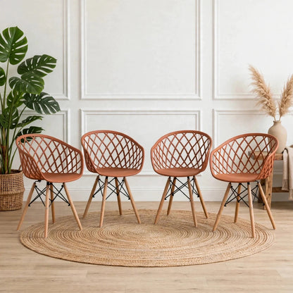 Set de 4 Sillas Oasis con Brazos, Color Terracota, con Espaldar