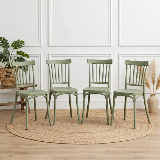 Set de 4 Sillas Claus, Color Verde, con Espaldar y Diseño Minimalista