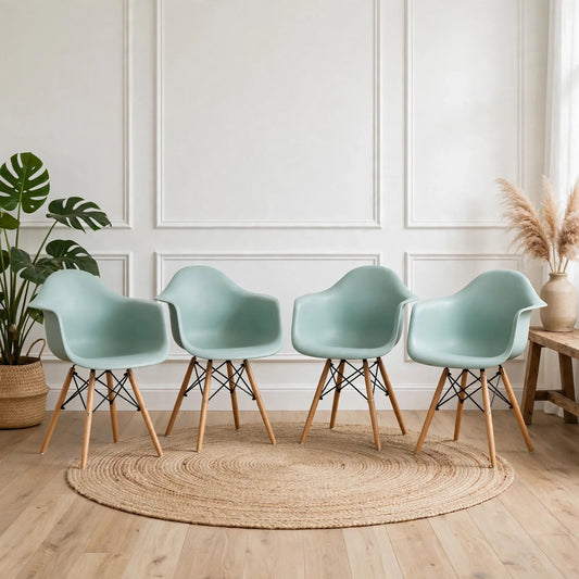 Set de 4 Sillas Eymos , Color Azul Claro, con Espaldar y Patas en Madera