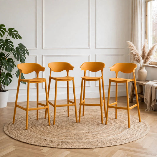 Set de 4 Sillas para Bar Elena, Color Naranja, Diseño Moderno
