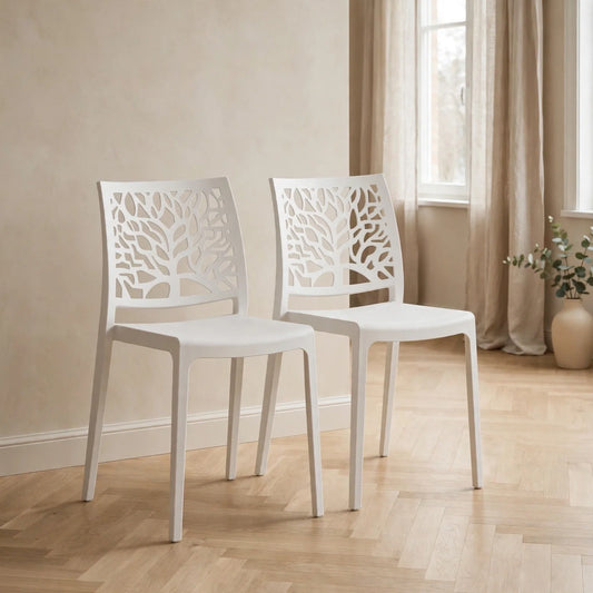 Set de 2 Sillas Harlem, Color Blanco, con Espaldar en Forma de Árbol y Diseño Minimalista