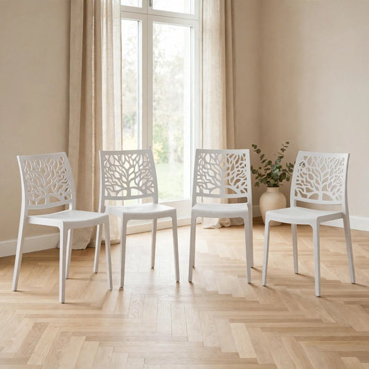 Set de 4 Sillas Harlem, Color Blanco, con Espaldar en Forma de Árbol y Diseño Minimalista