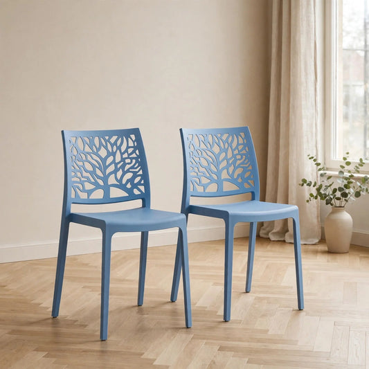 Set de 2 Sillas Harlem, Color Azul Oceano, con Espaldar en Forma de Árbol y Diseño Minimalista