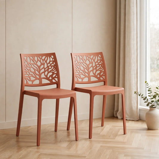 Set de 2 Sillas Harlem, Color Salmón, con Espaldar en Forma de Árbol y Diseño Minimalista