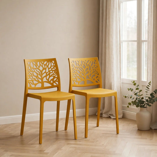 Set de 2 Sillas Harlem, Color Naranja, con Espaldar en Forma de Árbol y Diseño Minimalista