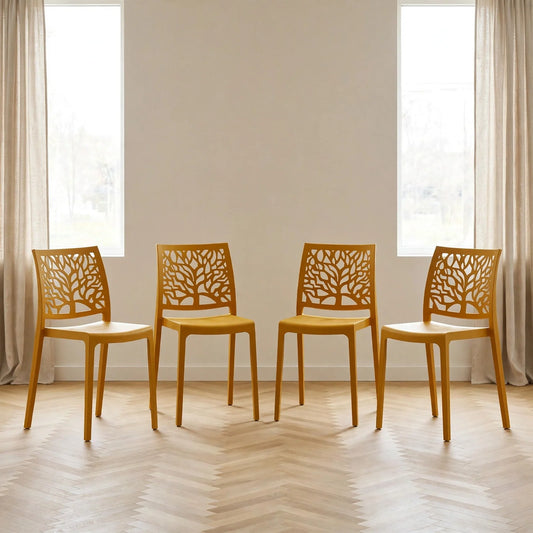 Set de 4 Sillas Harlem, Color Naranja, con Espaldar en Forma de Árbol y Diseño Minimalista