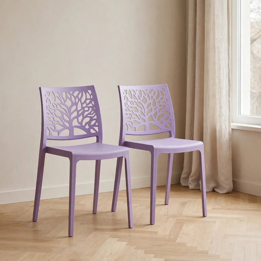 Set de 2 Sillas Harlem, Color Lila, con Espaldar en Forma de Árbol y Diseño Minimalista