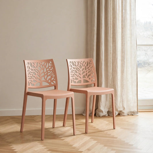 Set de 2 Sillas Harlem, Color Mandarina, con Espaldar en Forma de Árbol y Diseño Minimalista