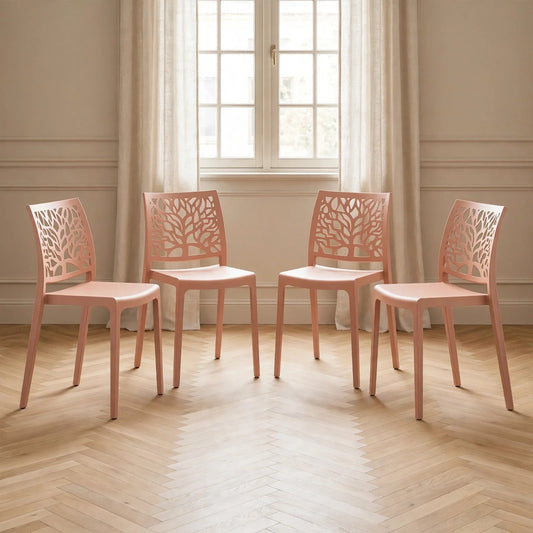 Set de 4 Sillas Harlem, Color Mandarina, con Espaldar en Forma de Árbol y Diseño Minimalista