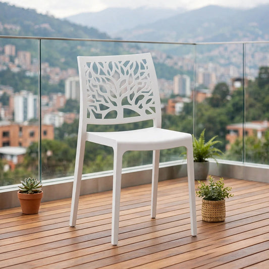 Silla Harlem, Color Blanco, con Espaldar en Forma de Árbol y Diseño Minimalista