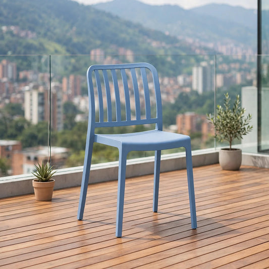 Silla Brooklyn, Color Azul Oceano, con Espaldar en Rayas y Diseño Minimalista