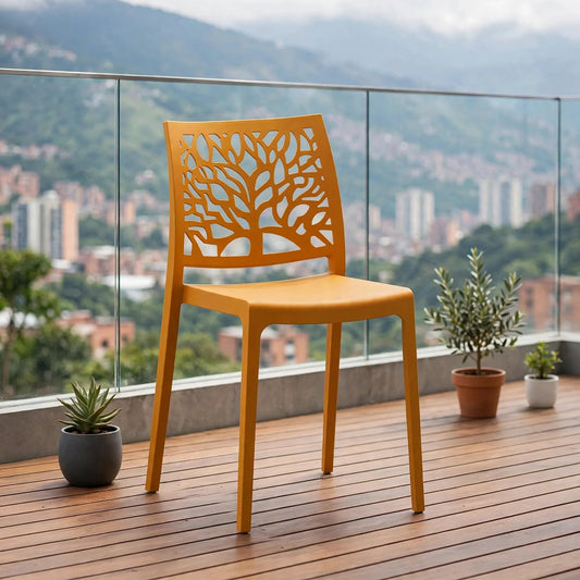 Silla Harlem, Color Naranja, con Espaldar en Forma de Árbol y Diseño Minimalista